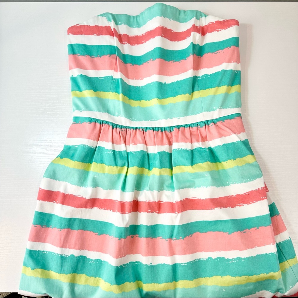 Vineyard Vines Painted Stripes Strapless Dress, Pink and Mint Green, 2 - Picture 7 of 14
